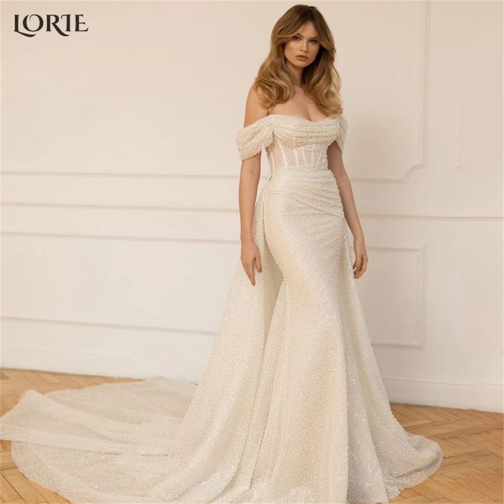 Top Trends: LORIE Luxury Glitter Mermaid Wedding Dresses Pleated Off Shoulder Bodycon Backless Bridal Gowns Pageant Beach Boho Bride Dress Shoppable Styles