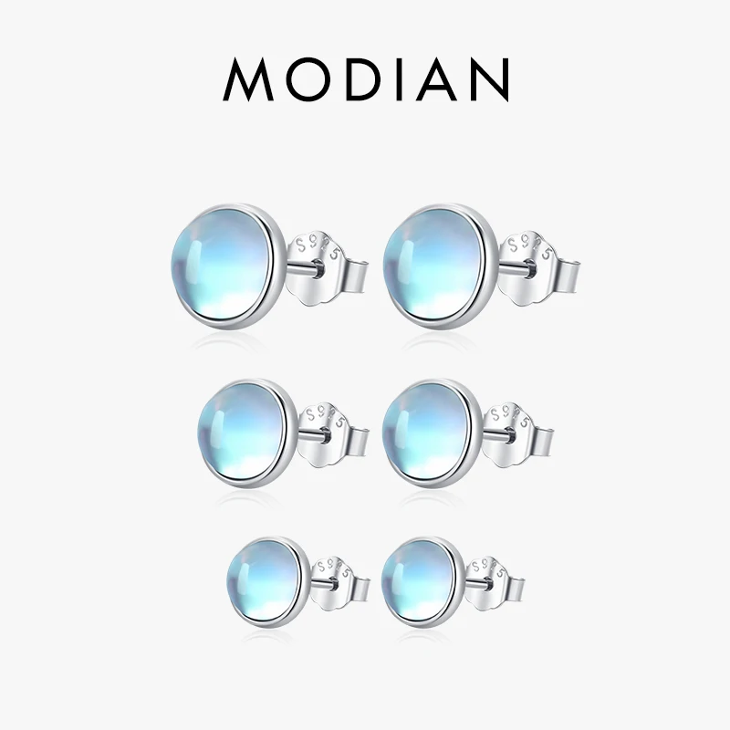 Top Trends: Modian 925 Sterling Silver Round Exquisite Moonstone 4 5 6 MM Stud Earrings Platinum Plated Charm Ear Studs For Women Jewelry Shoppable Styles