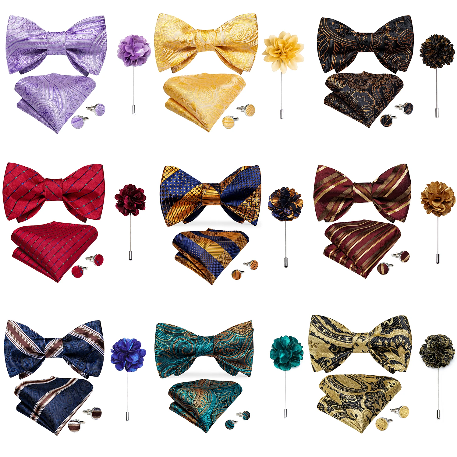 Top Trends: Men Wedding Party Bow Tie Brooch Pin Pocket Square Set Grooms Formal Dress Gold Red Paisley Bowtie Butterfly Tie Bowknot DiBanGu Shoppable Styles