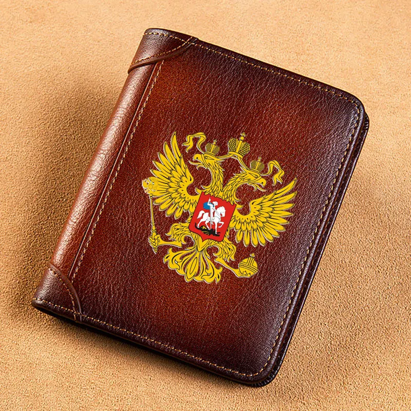 Top Trends: High Quality Genuine Leather Men Wallets Russian Double-headed Eagle Printing Short Card Holder Purse Luxury Brand Male Wallet Shoppable Styles