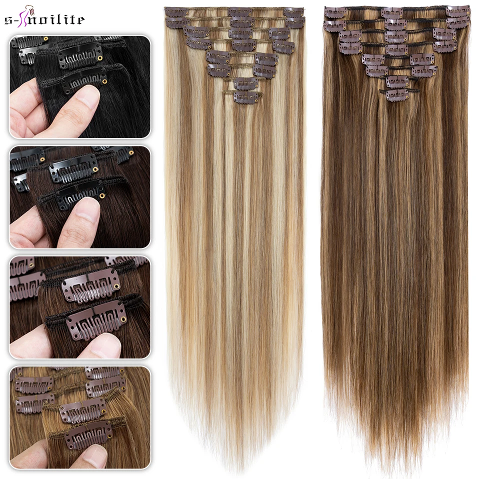 Top Trends: S-noilite 8pcs / set Clip In Hair Extension Human Hair 18Inch 100g Natural Extensions Hair Clip Blonde Full Head Clip In Hairpiece Shoppable Styles