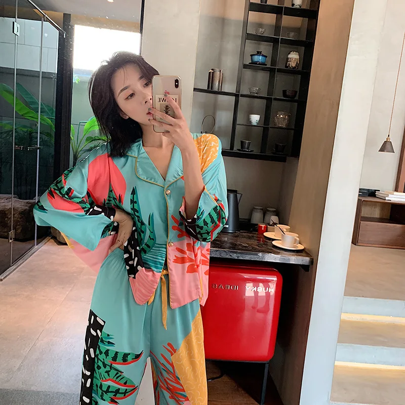 Top Trends: Women Pajama Set Hand Drawn Art Tropical Plants Pyjama Set Silk Like Nightwear Spring Home Wear Clothes Sleepwear Homewear Shoppable Styles