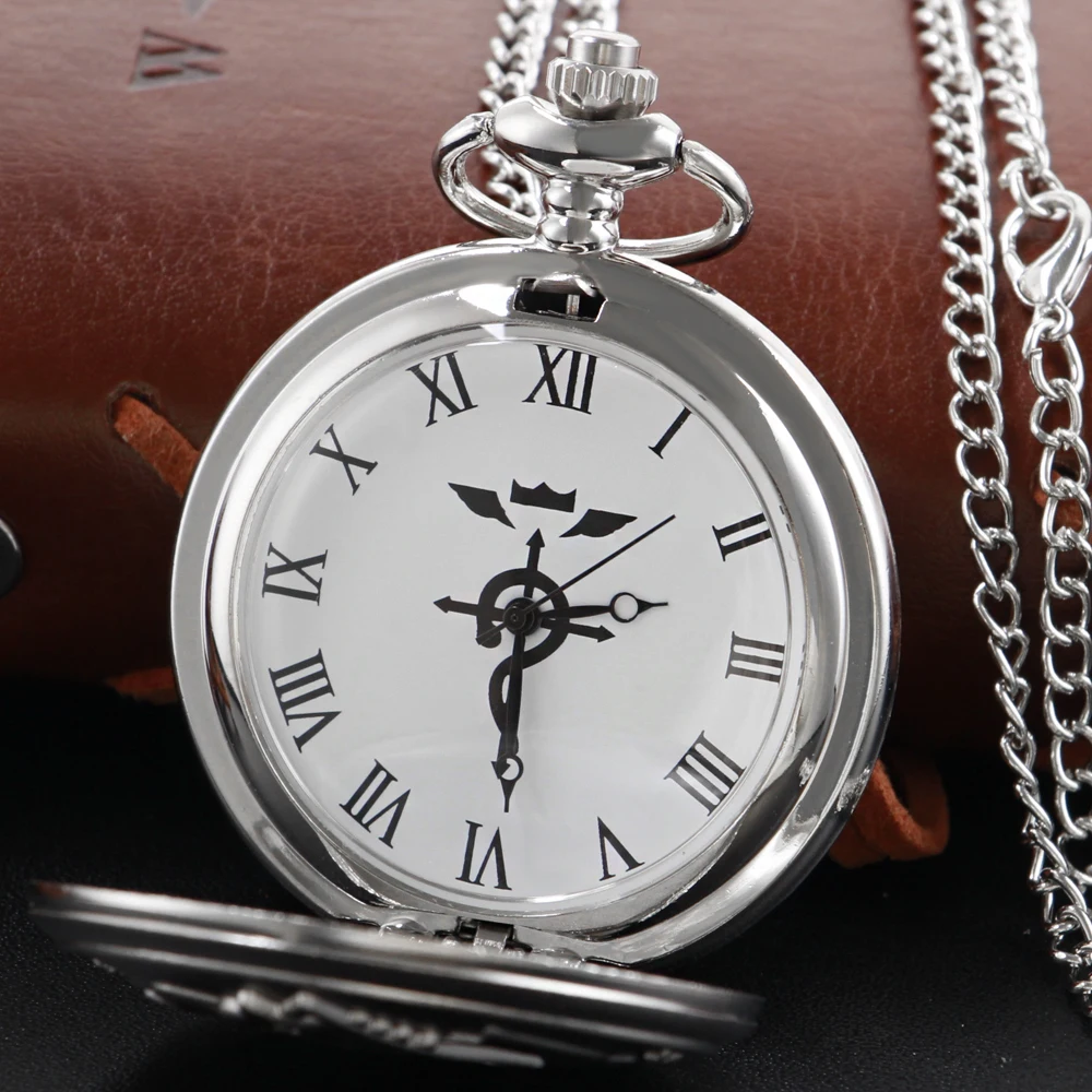 Top Trends: Silver Matte Texture Alchemist Pattern Quartz Pocket Watch Antique Pendant Necklace Exquisite Roman Numerals Digital Dial Clock Shoppable Styles - Image 3