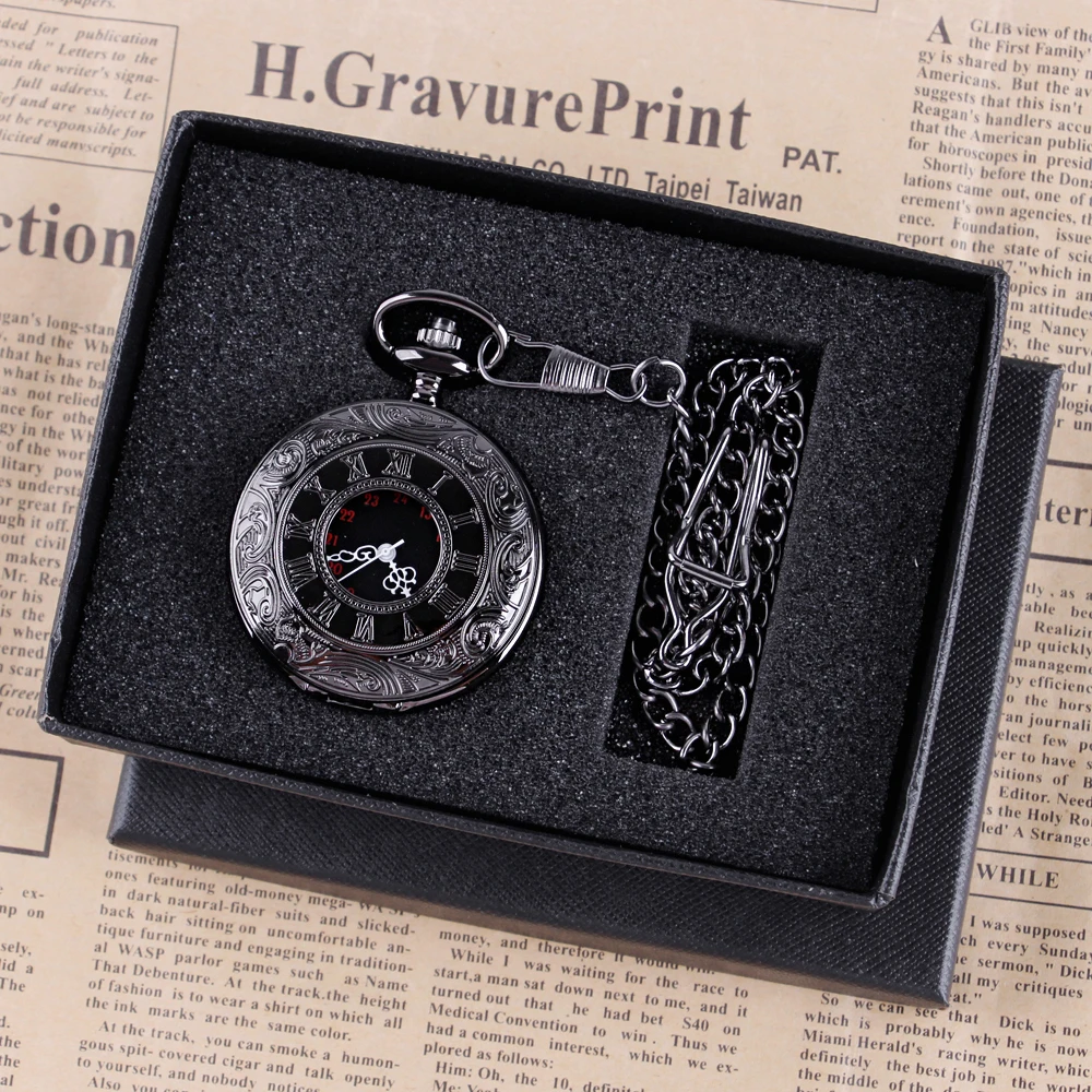 Top Trends: New Vintage Quartz Charm Black Roman Number Steampunk Pocket Watch Necklace Pendant With Gifts Box For Men Women Shoppable Styles