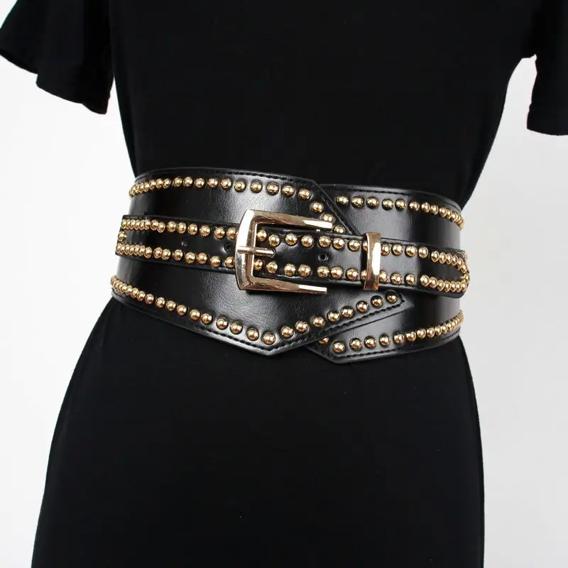 Top Trends: Black Belt Elastic Waistband Wide Waistband Famous Brand Belt Women Luxury Designer Brand New Rivet Hepburn Shoppable Styles