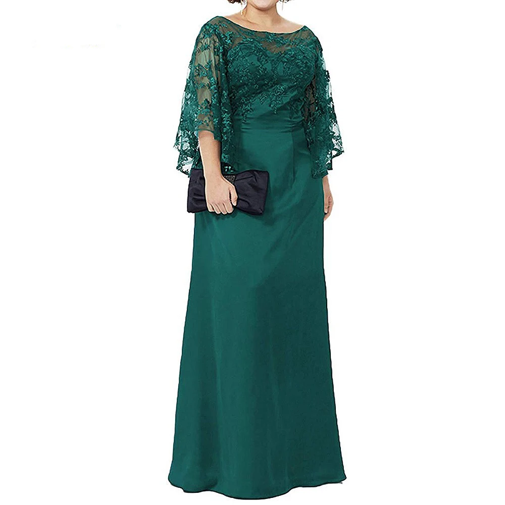 Top Trends: New Lace Chiffon Mother Of The Bride Dress Half Sleeves Plus SizeFloor Length Royal Blue Green Elegant Evening Prom Dress A-Line Shoppable Styles