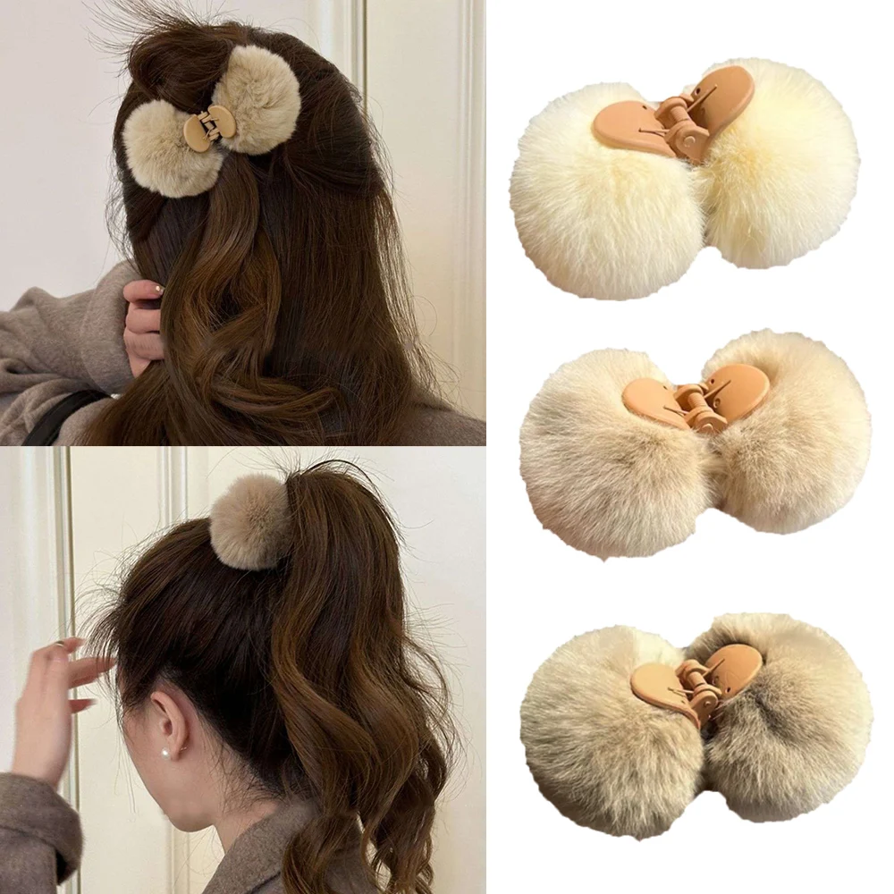 Top Trends: Plush Fuzzy Edge Clip Cute Shark Clip Imitation Rabbit Fur Hair Claw Fashion Fluffy Grab Hairpin Soft Warm Hair Accessories Shoppable Styles