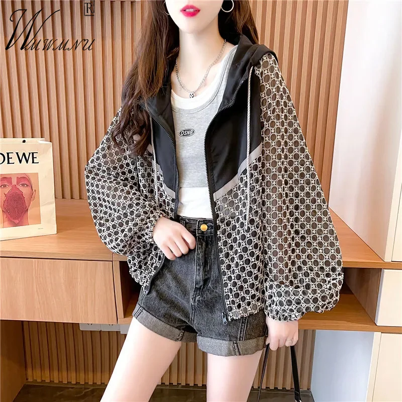 Top Trends: Casual Patchwork Thin Black Jacket Women Long Sleeve Sun Protection Outerwear Hooded Summer Tops Korean Fashion Loose Chaqueta Shoppable Styles