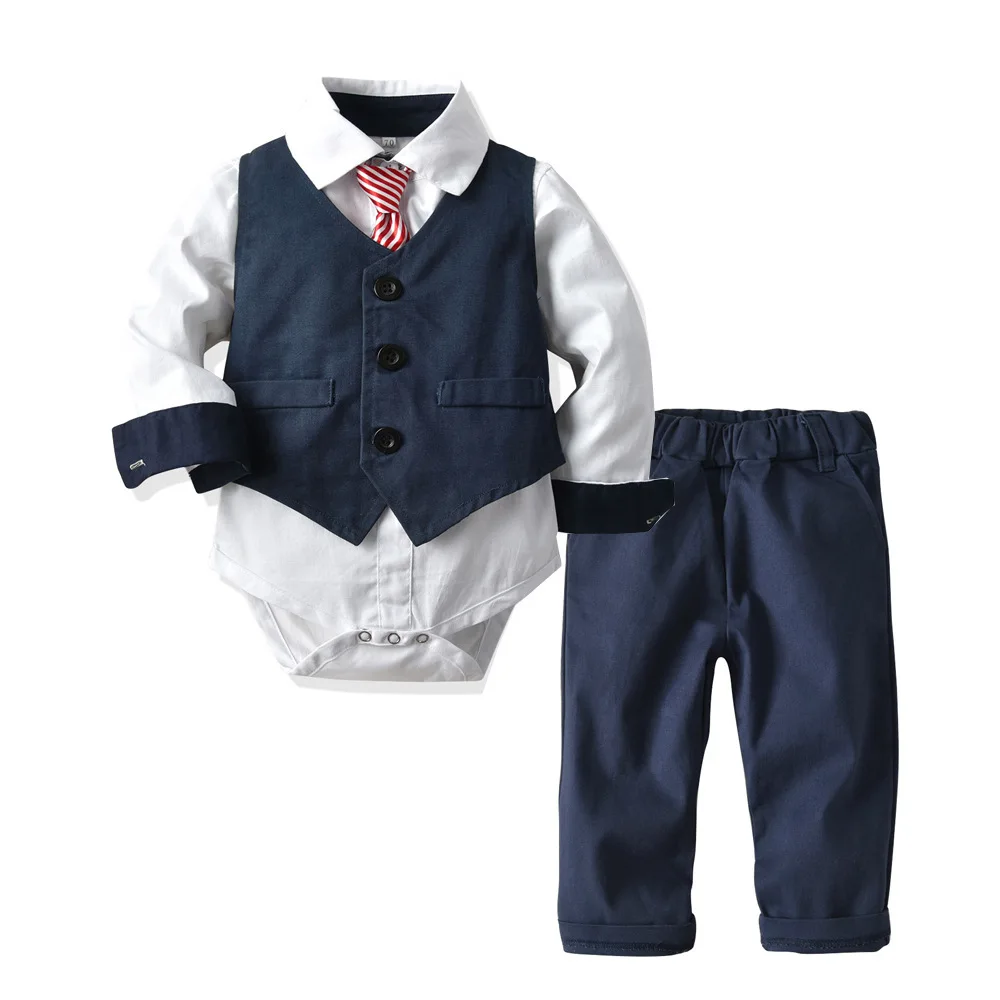 Top Trends: Baby Boy Tie Formal Clothing Vest Romper Suit For 9 24 Months Baby Hat Suits White&amp;Red Party Birthday Kid Gentleman Clothes Shoppable Styles