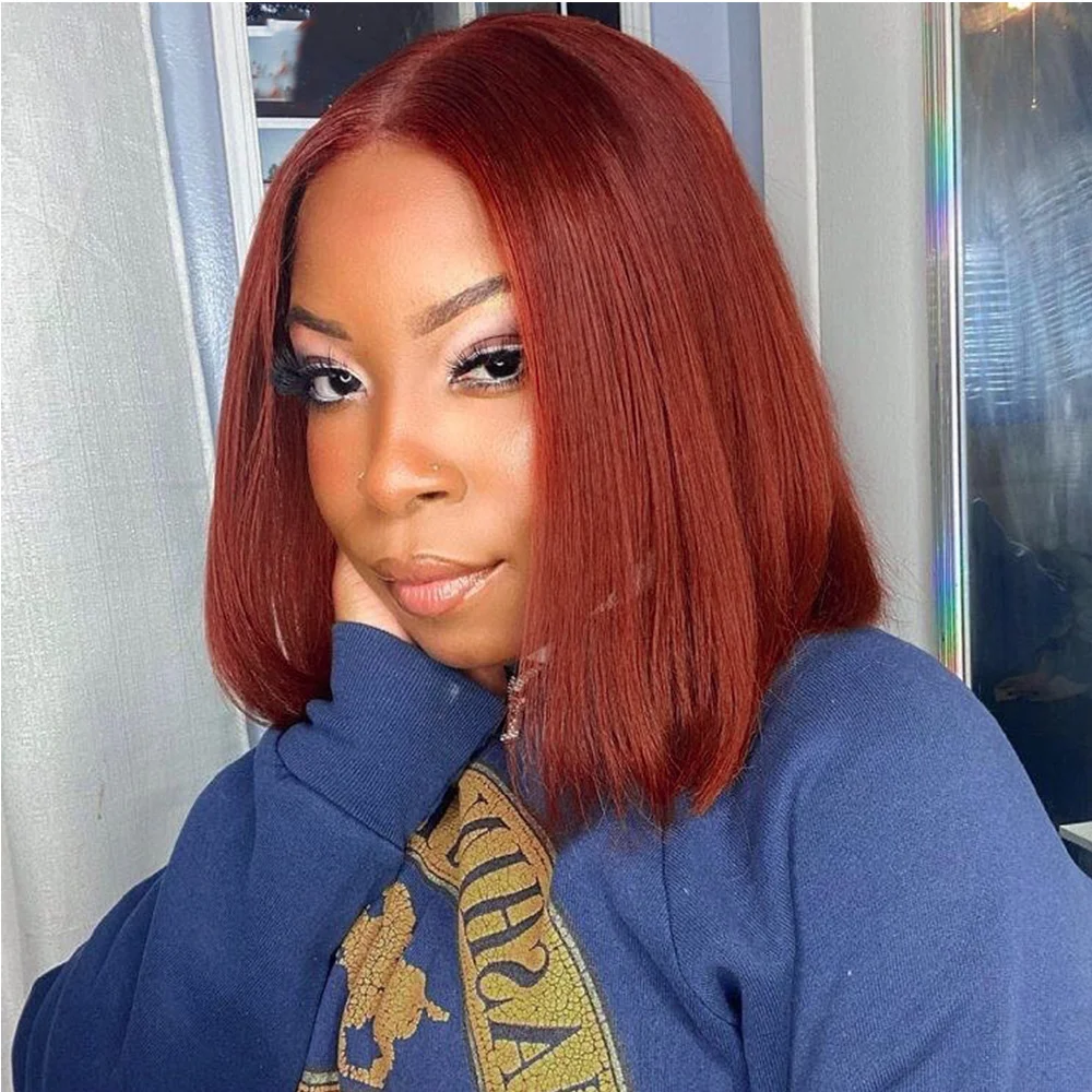 Top Trends: Reddish Brown Bob Lace Frontal Wig Human Hair 13x4 Straight Lace Front Wig Short Bob Wig Copper Red Lace Frontal Bob Wigs Shoppable Styles