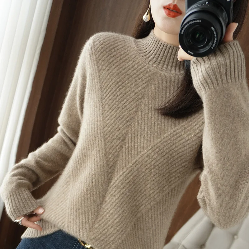 Top Trends: Autumn And Winter Half Turtleneck Loose Solid Color Pullover Sweater Thickened Cashmere Sweater Women&#039;s Knitted Bottoming Tops Shoppable Styles