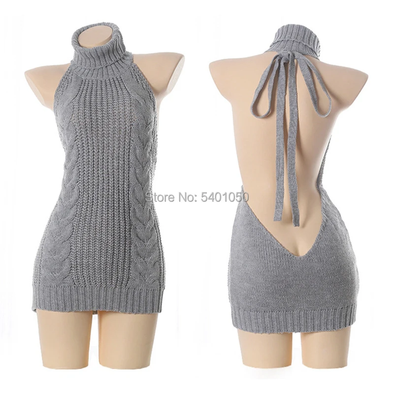 Top Trends: Sexy Open Chest Sweaters Black Halter Knitted Sweater White Sexy Pullover Women Tops Slim V Neck Long Sleeve Femme Shoppable Styles - Image 3