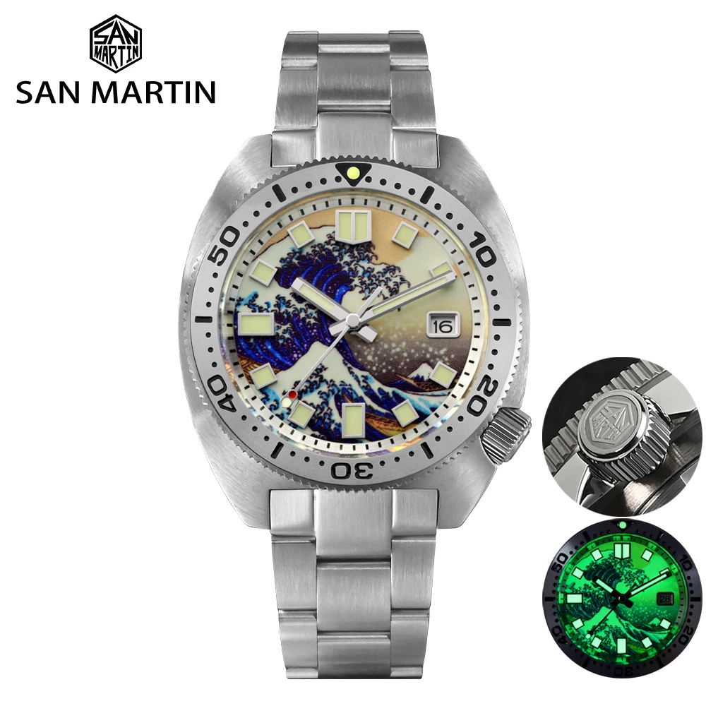 Top Trends: San Martin New Diver Watch 6105 Turtle Luxury Sports MOP Wave Kanagawa Surfing Dial NH35 Automatic Mechanical C3 20Bar Lum Shoppable Styles