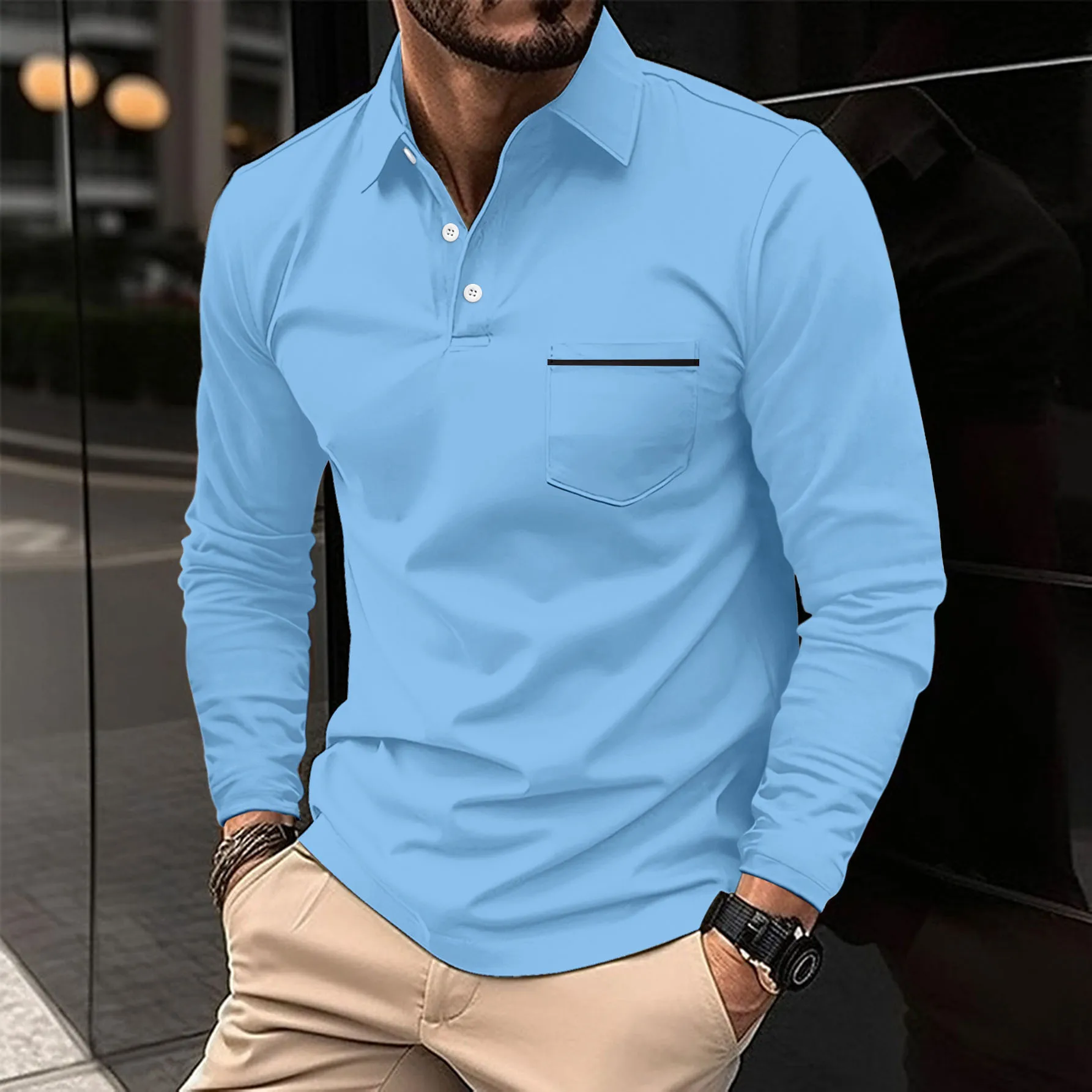 Top Trends: 2024 Men's Spring Long Sleeve Pocket T-shirt Casual Business Buckle T-shirt Fashion Polo Shirt Shoppable Styles