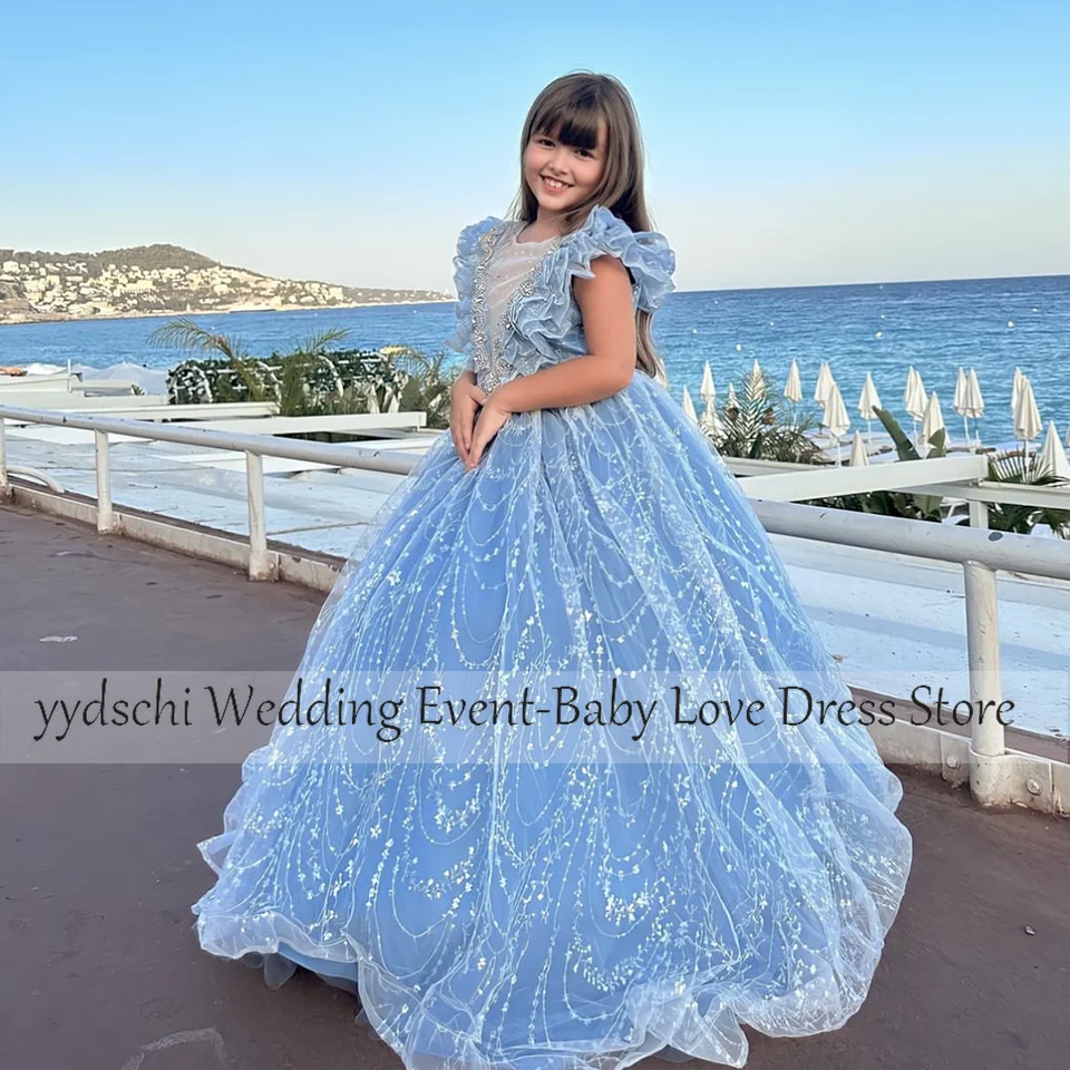 Top Trends: Flower Girl Dress 2023 Sky Blue Girls 2023 First Communion Formal Princess Gown For Wedding Party Tulle Junior Bridesmaid Dress Shoppable Styles