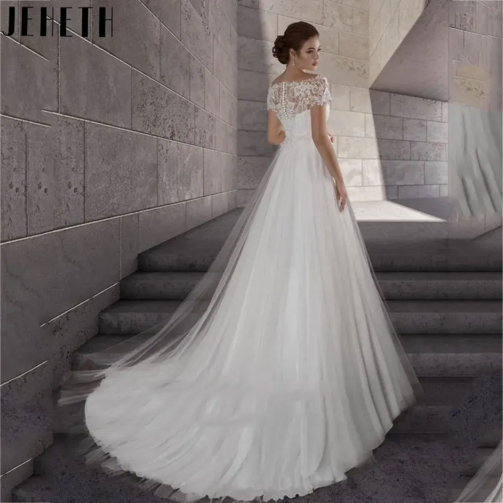 Top Trends: JEHETH Charming Short Sleeves V-Neck Bridal Gowns Elegant A-Line White Tulle Wedding Dresses Short Sleeve Vestidos De Novia 2024 Shoppable Styles - Image 2