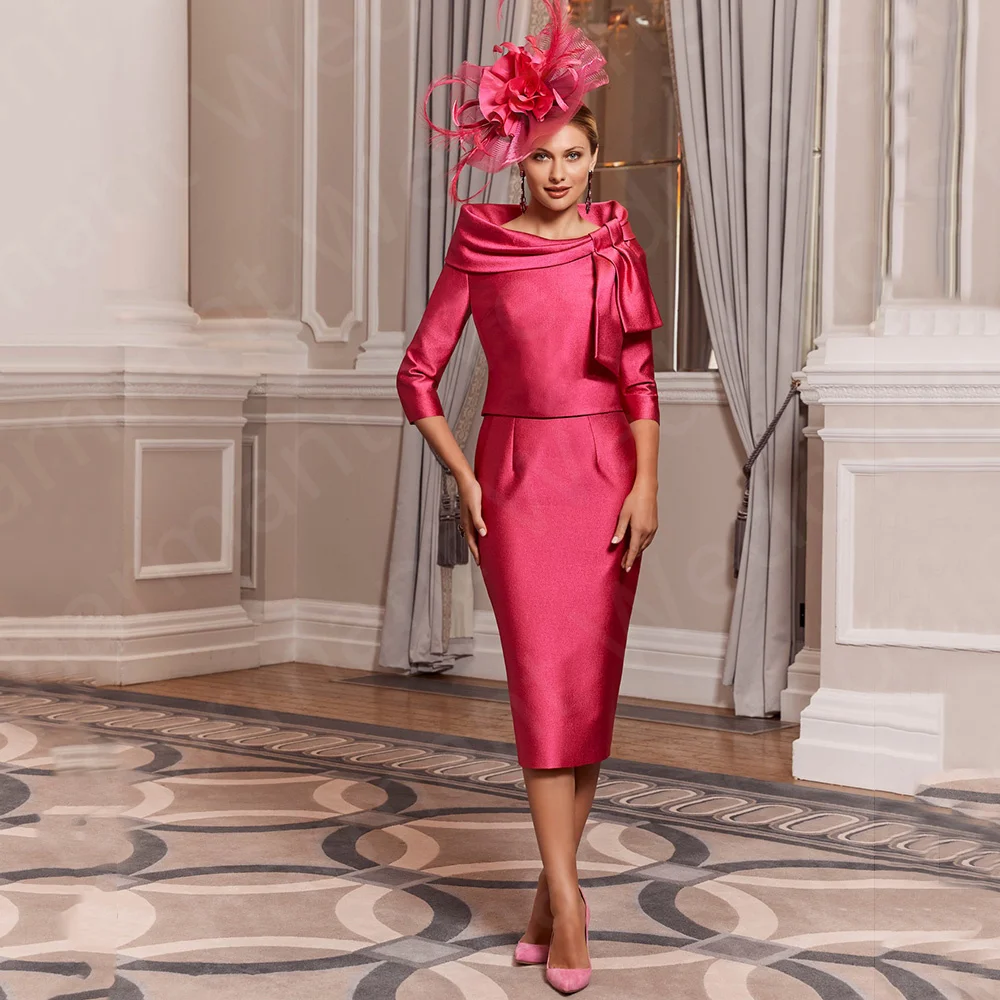 Top Trends: Classic Latest Rose Pink Mother Of The Bride Dresses Tea Length Mothers Formal Suits With Jacket Wedding Guest Gowns 3 / 4 Sleeves Shoppable Styles