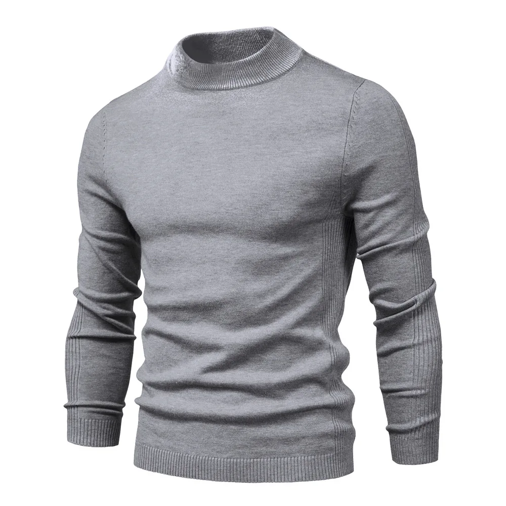 Top Trends: Autumn Winter Sweater For Men Solid Color Bottoming Pullovers Basic Sweater Round Neck Half High Collar Knitted Casual Sweater Shoppable Styles