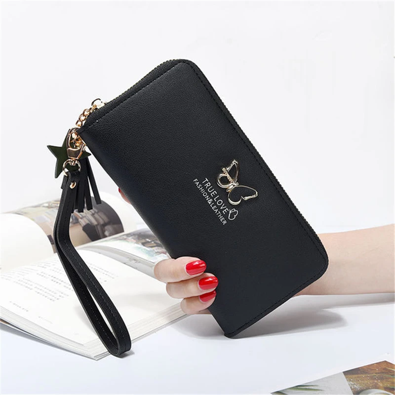 Top Trends: Women Long Zipper Coin Purses Tassel Design Clutch Purse Female Money Credit Card Holder Butterfly Luxury Brand Leather Wallets Shoppable Styles