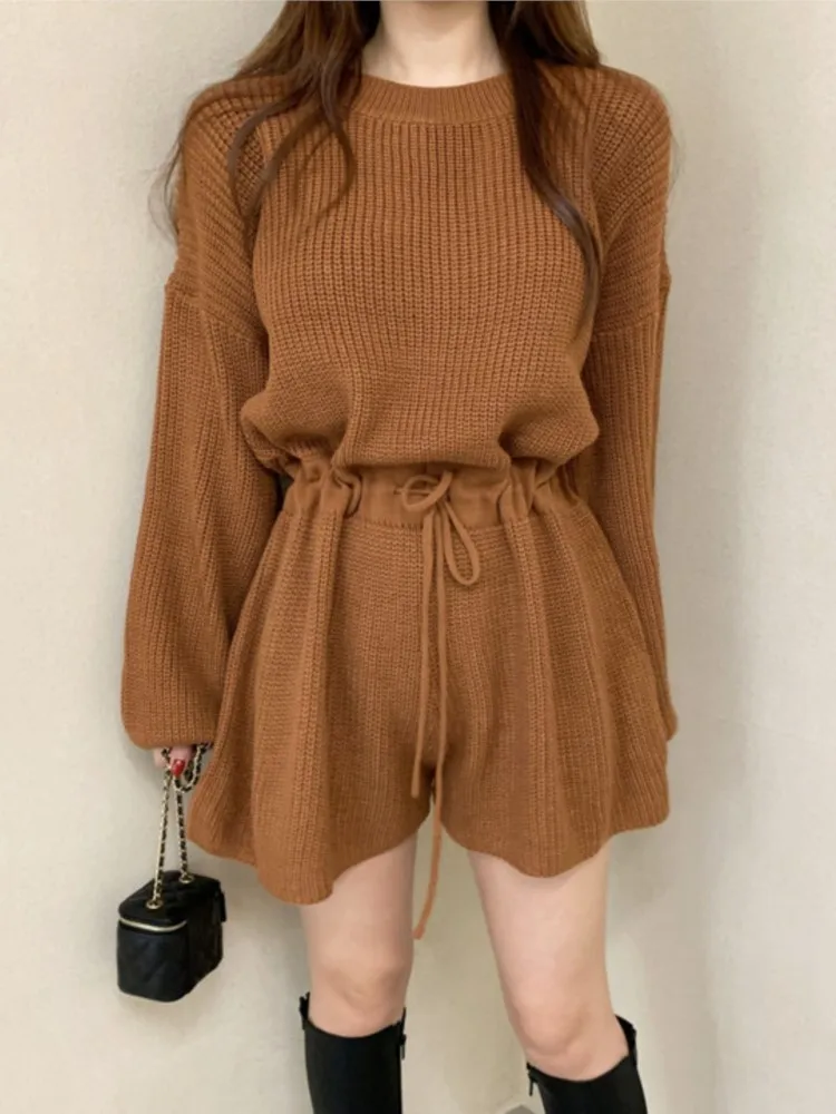 Top Trends: Korean Fashion Elegant Knitted Women Jumpsuit Long Sleeve Ribbed Hooded Solid Overalls Female Party Casual High Waist Rompers Shoppable Styles