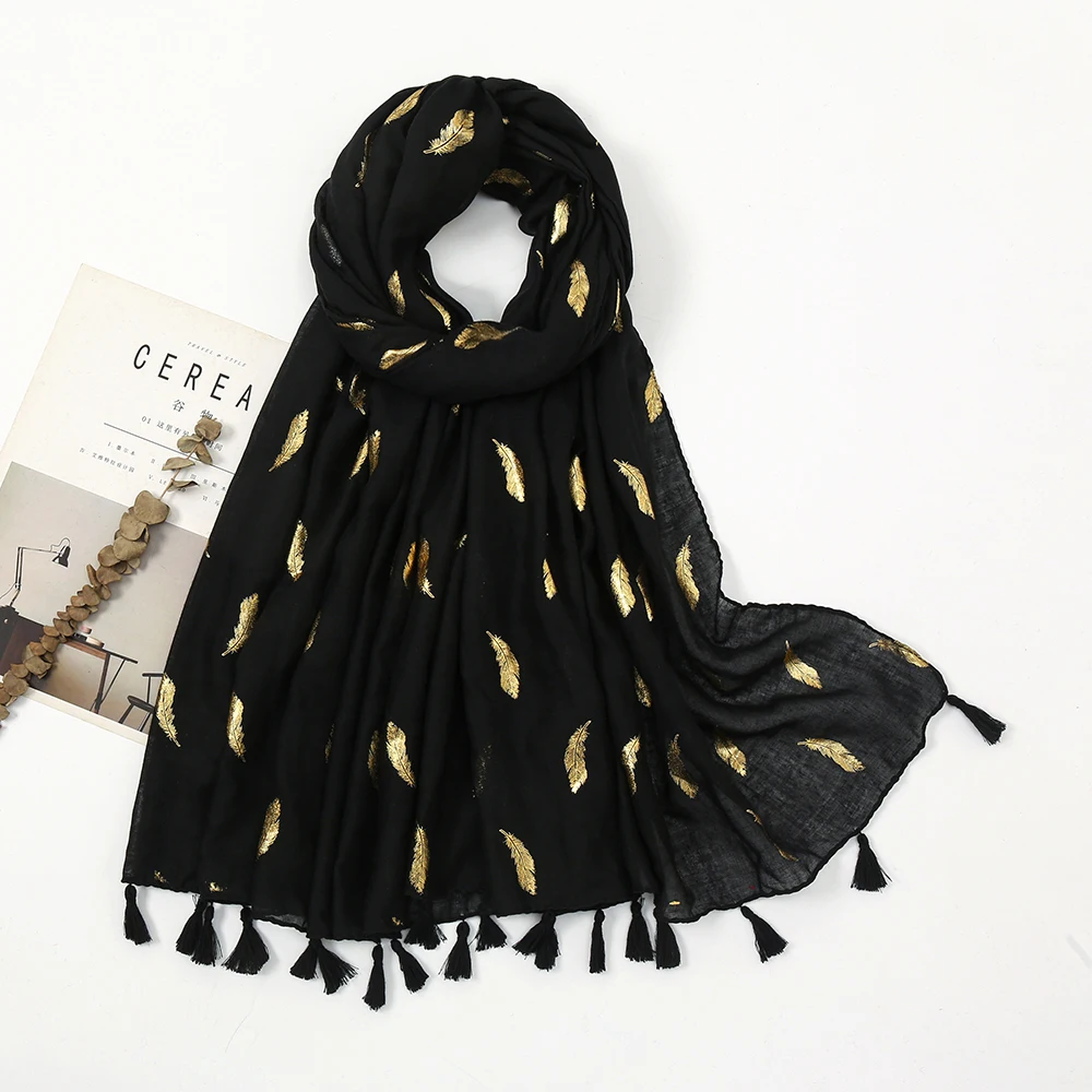 Top Trends: Spain Gold Glitter Scarf Women Cotton Viscose Shimmer Hijab Muslim Woman Veil Tassel Shawl Winter Scarves Uneven Handkerchief Shoppable Styles