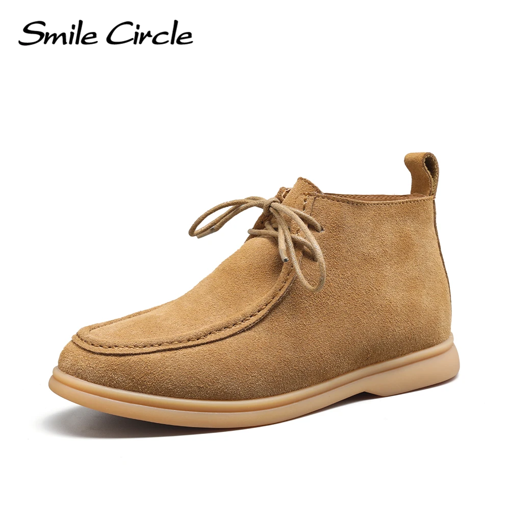 Top Trends: Smile Circle Winter Ankle Boot Women Suede Genuine Leather Flat Lace-up Casual Shoes For Women Boots Shoppable Styles