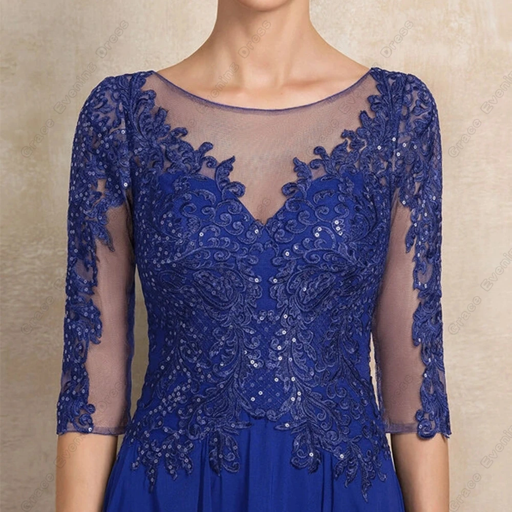 Top Trends: Royal Blue Scoop Mother Of Bride Dresses With Lace Chiffon Tea Length Wedding Party Dresses For Women 2023 Summer Robe De Shoppable Styles - Image 3