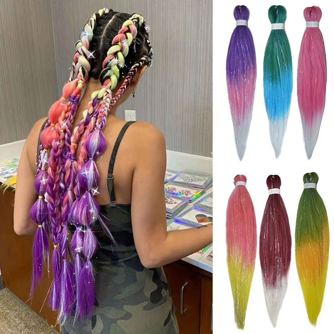 Top Trends: Colored Braiding Hair Ombre Yaki Straight Braids Blend Hair Tinsel Festival Rave Hair Extensions For Girls Crazy Hair Day Braids Shoppable Styles