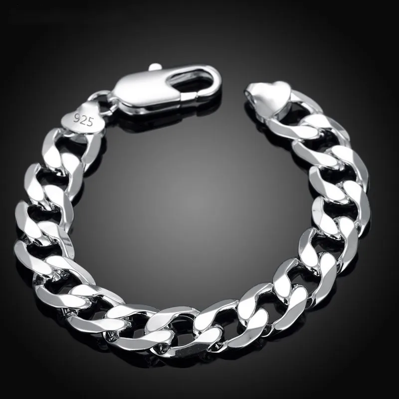 Top Trends: 925 Silver 8MM 10MM 12MM Flat Sideways Bracelets Chains For Men Fashion Jewelry Shoppable Styles