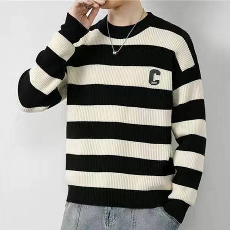 Top Trends: Fashion Loose Button Knitted Striped Sweater Men's Clothing 2023 Autumn New Casual Tops All-match Sweaters Shoppable Styles