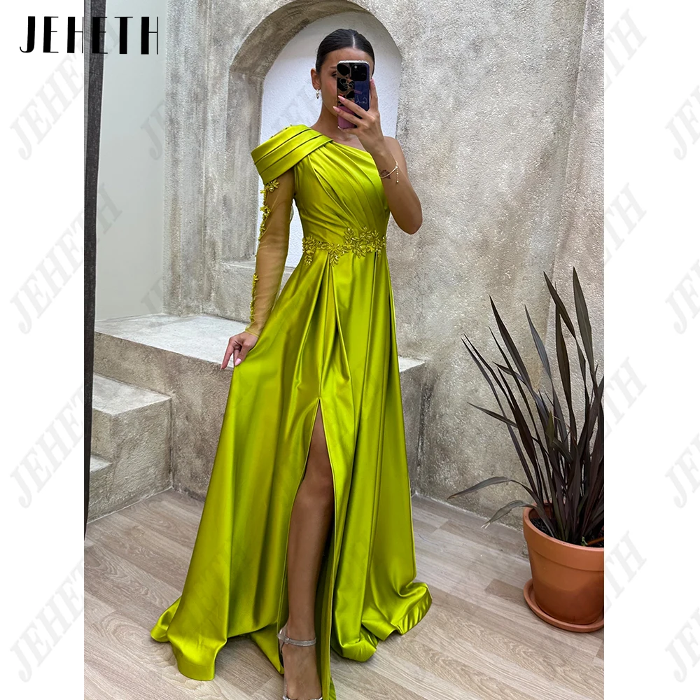 Top Trends: JEHETH Modern One Shoulder Evening Dresses Lace Applique Satin A-Line Party Dresses Sexy Side Split فساتين سهره فاخره 2023 Shoppable Styles