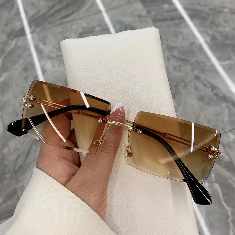 Top Trends: 2023 Retro Sunglasses Women Brand Designer Rimless Gradient Sun Glasses Fashion Shades Cutting Lens Ladies Frameless Eyeglasses Shoppable Styles