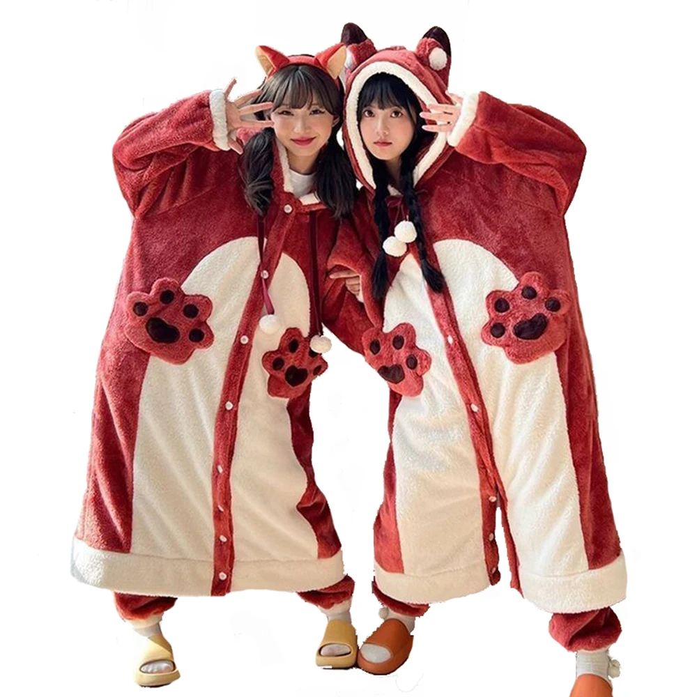 Top Trends: Plush Fleece Nightgown For Women Girl Winter Warm Casual Hooded Nightdress Homewear Cute Anime Fox Cosplay Suit Flannel Pajamas Shoppable Styles