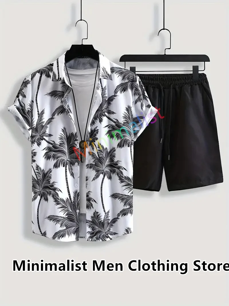 Top Trends: Summer Men&#039;s Hawaiian Suit Short Sleeve Coconut Tree Printed Button Up Shirt Beach Shorts Street Casual Men&#039;s Suit 2 Pieces Shoppable Styles