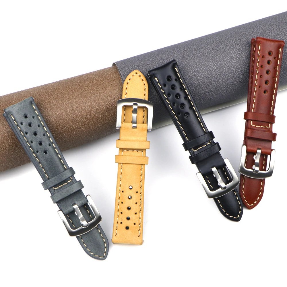 Top Trends: Handmade Cowhide Breathable Watch Band 18 19 20 22mm Men Women 4 Colors Oil Wax Genuine Leather Strap Watchband Accessories Shoppable Styles