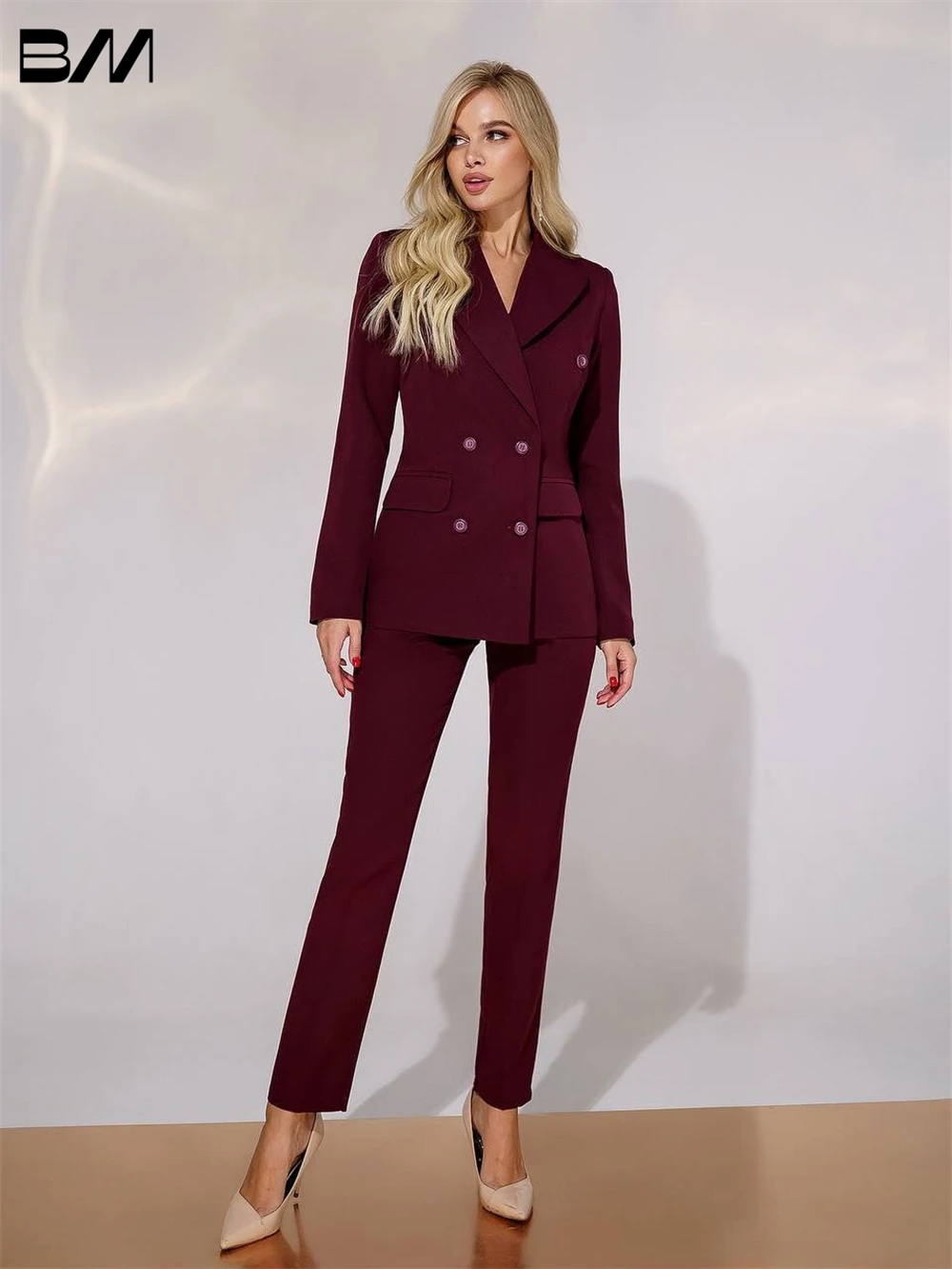 Top Trends: Red Wine Double Breasted Women Pantsuit Burgundy Blazer Trouser Suit 2023 Autumn Winter New Slim Fit Prom Suit Set Tuxedo Shoppable Styles