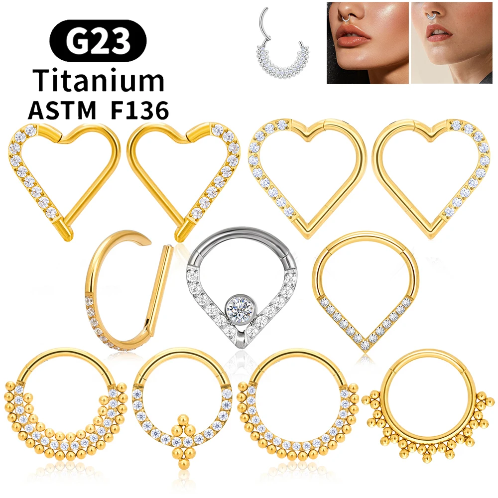 Top Trends: G23 Titanium Round Hoop D Shape Nose Ring Daith Heart Earring 16G CZ Hinged Segment Ear Tragus Cartilage Helix Piercing Jewelry Shoppable Styles