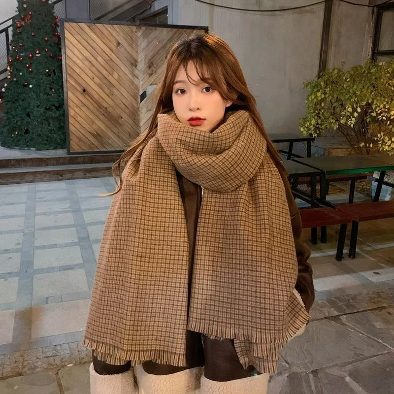 Top Trends: Autumn Winter New Retro Imitation Cashmere Lattice Women Scarf Fashion Elegant Comfortable Thickened Warm Knit Collar Long Shawl Shoppable Styles - Image 4