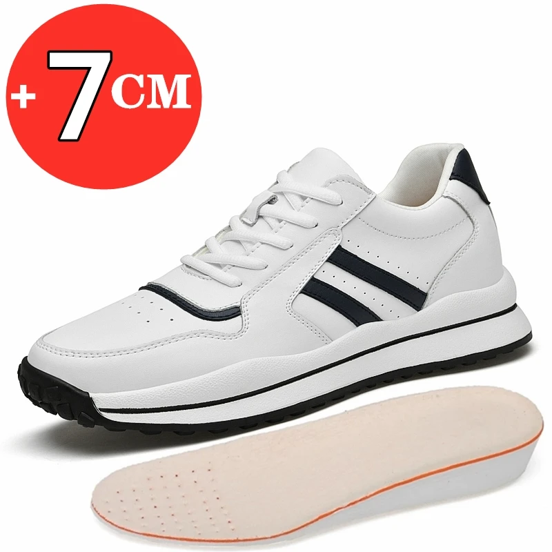 Top Trends: Spring Autumn Men Sneakers Elevator Shoes Heightening Height Increase Insole 7CM Soft Leather Men Moccasins Taller Shoes Leisure Shoppable Styles