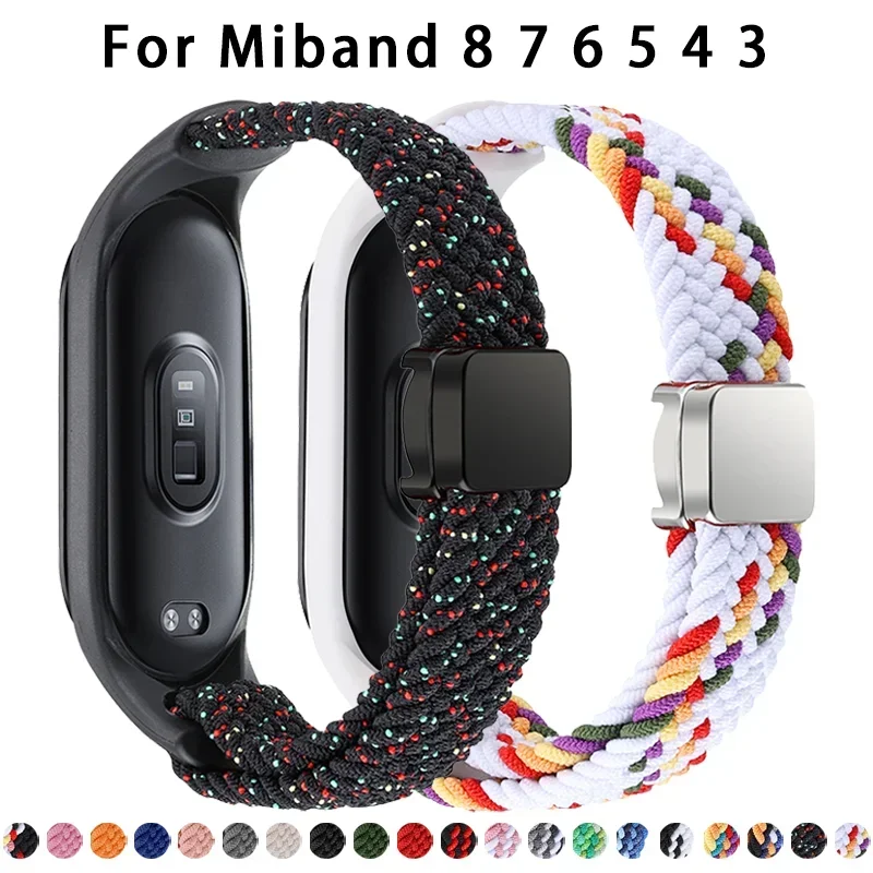 Top Trends: Braided Strap For Xiaomi Mi Band 8 Elastic Nylon Solo Loop Adjustable Watch Band Magnetic Buckle Bracelet For Miband 8 NFC Shoppable Styles