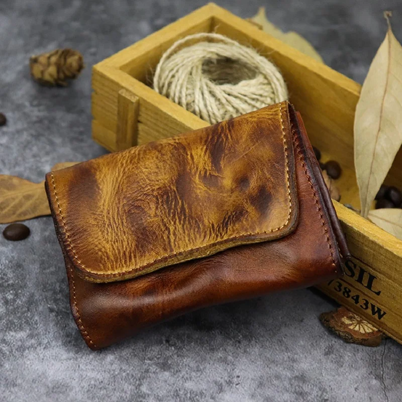 Top Trends: Genuine Leather Coin Purse For Men Women Vintage Handmade Short Credit Card Case Purse With Coin Pocket Small Slim Wallet Male Shoppable Styles