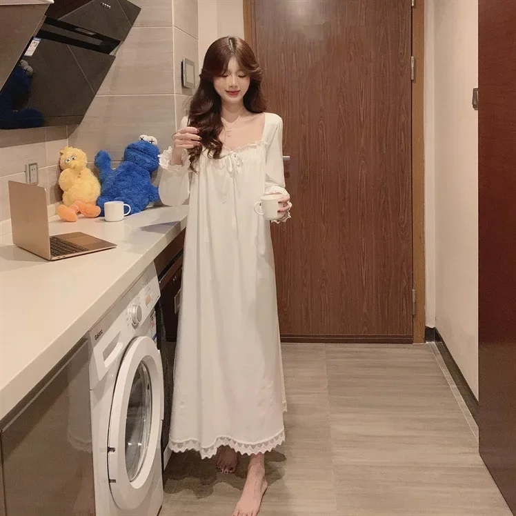 Top Trends: Summer Korean Nightgowns For Women Long Sleeved Nightwear Female Lace Sexy Sleepwear Home Clothes Silk Cotton Night Dress Shoppable Styles - Image 3