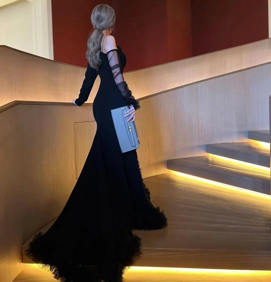 Top Trends: Fashionvane Black Mermaid Prom Dresses Cascading Ruffles Tulle Side Slit Evening Party Formal Gowns Long Sleeves Robe De Soiree Shoppable Styles - Image 2