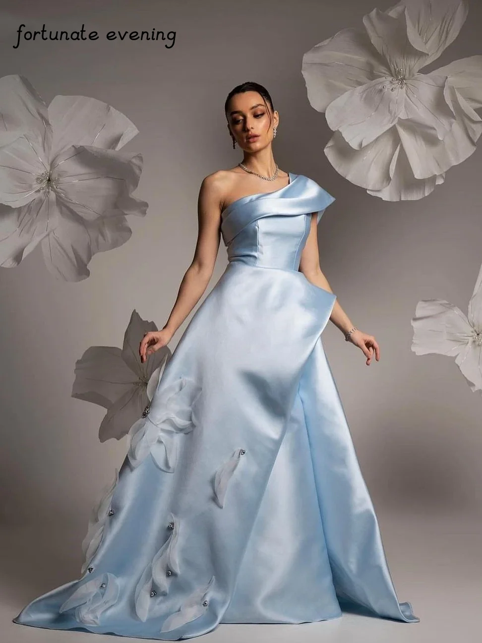 Top Trends: Fortunate Evening Elegant Sweet Sexy Blue Flowers Ruffles Beading A-Line Formal Occasion Prom Dress Evening Party Gowns Shoppable Styles