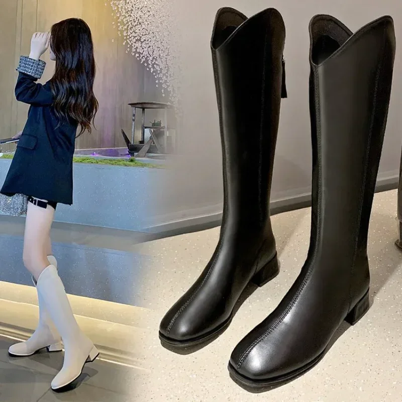 Top Trends: 2023 New Fashion Knee High Boots Women's Winter Thick Heel Long Slip On Autumn Shoes Woman Length 34-43 Shoppable Styles