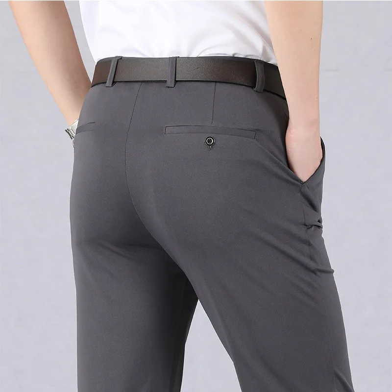 Top Trends: Summer Men's Clothing Trousers Solid Color Thin Thick Casual High Waisted Stretch Breathable Business Casual Long Pants Shoppable Styles - Image 4