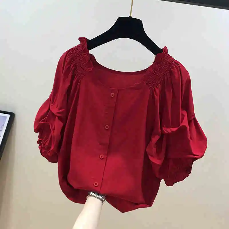 Top Trends: Stylish Loose Spliced Ruffles Shirring Chiffon Blouse Women&#039;s Clothing 2023 Summer New Casual Pullovers Korean Puff Sleeve Shirt Shoppable Styles