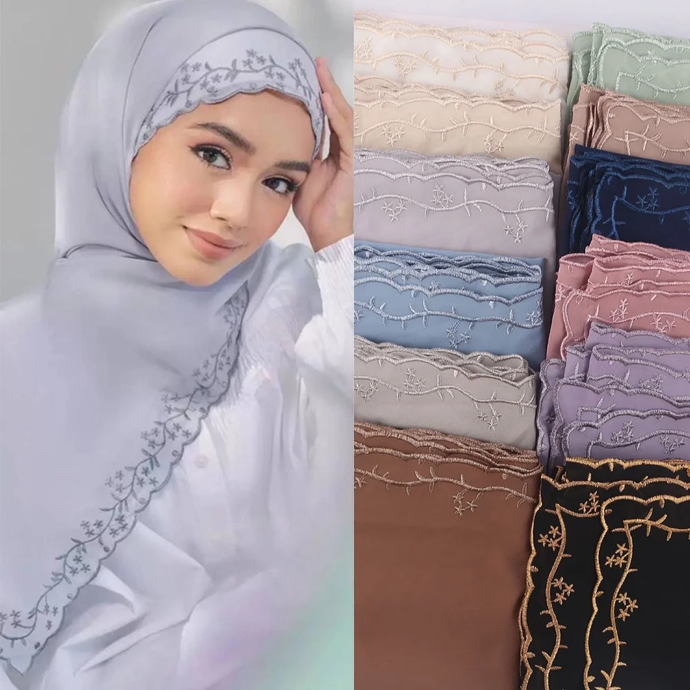 Top Trends: High Quality Malaysia Women Islamic Shawls Muslim Hijabs Headscarf Bawal Tudung Embroidery Chiffon Hijab Scarf Shoppable Styles