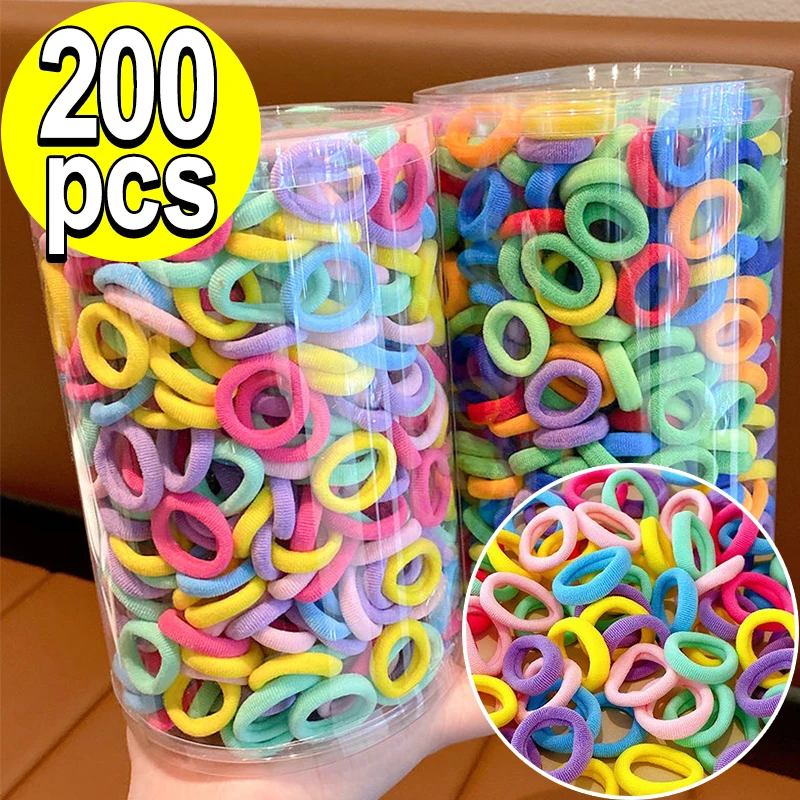 Top Trends: 100 / 200Pcs Colorful Girls Nylon Elastic Hair Bands Women Ponytail Hold Hair Tie Rubber Band Scrunchie Hair Accessories Wholesale Shoppable Styles