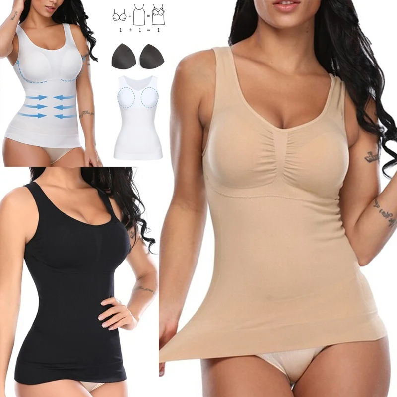 Top Trends: Women Shaper Slim Push Up Plus Size Bra Cami Tank Top Body Shaper Removable Shaper Underwear Slimming Vest Corset Shapewear Shoppable Styles